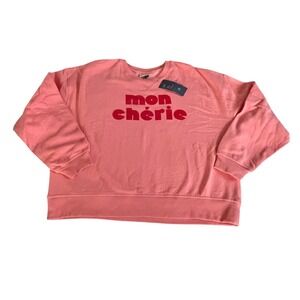 Universal Thread Womens Mon Cherie Graphic Sweatshirt Coral Pink Red Large NEW